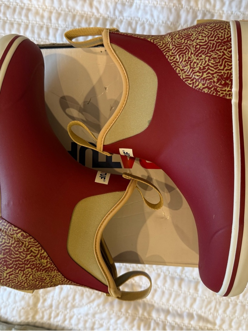 Men's Waterproof Deck Boots in Burgundy and Tan - Casual Slip-On - Picture 3 of 7